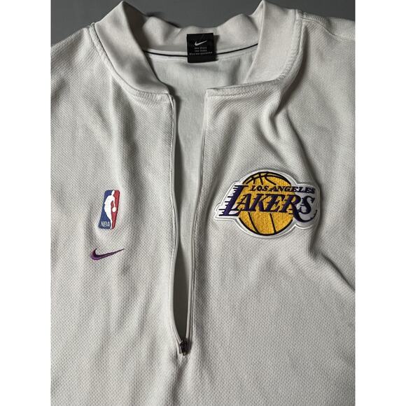Los Angeles Lakers Shirt Mens 2XL White Purple Gold NBA Basketball Nike Half Zip - Picture 8 of 16